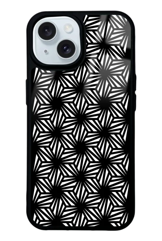 White and Black Geometrik Glossy Telefon Kılıfı