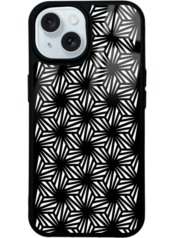 White and Black Geometrik Glossy Telefon Kılıfı