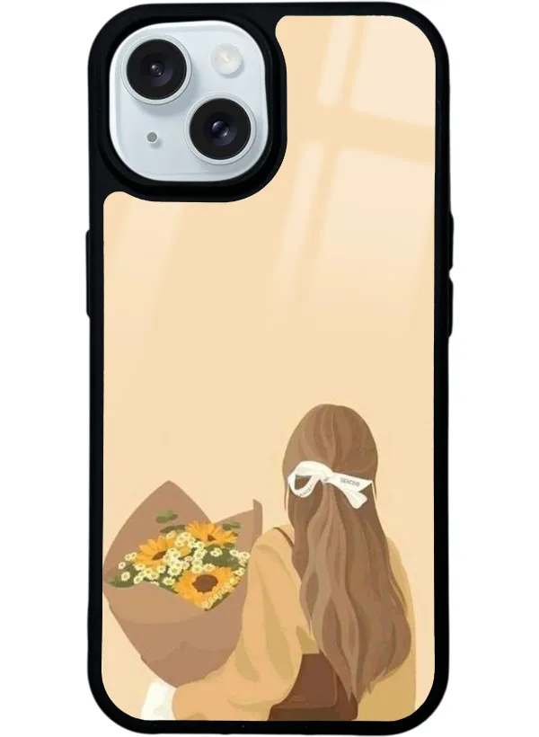 Çiçekli Kız Glossy Telefon Kılıfı