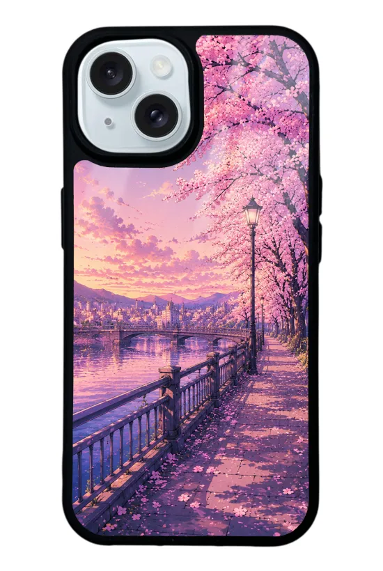 Sakura Riverside Sunset Glossy Telefon Kılıfı