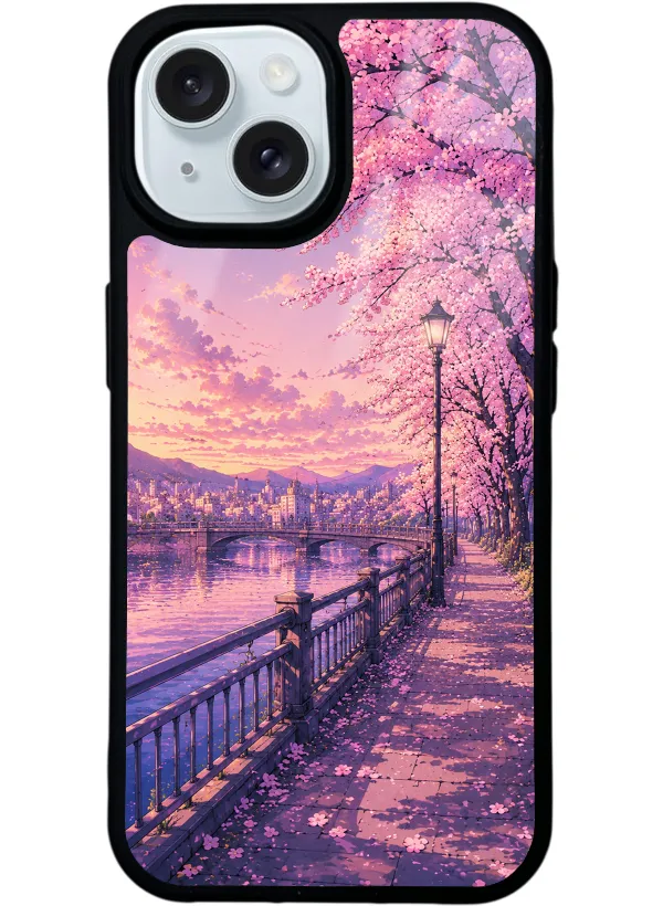 Sakura Riverside Sunset Glossy Telefon Kılıfı