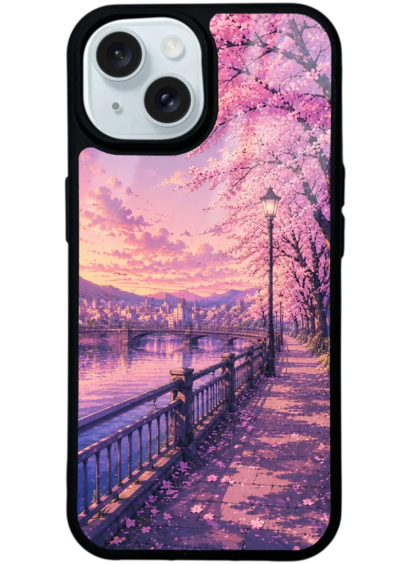 Sakura Riverside Sunset Glossy Telefon Kılıfı Sakura Riverside Sunset Glossy Telefon Kılıfı