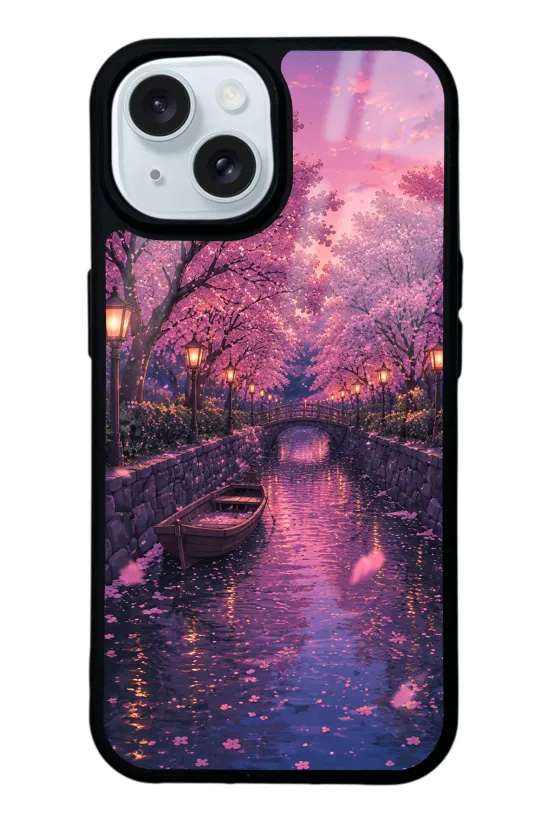 Sakura Twilight Canal Glossy Telefon Kılıfı