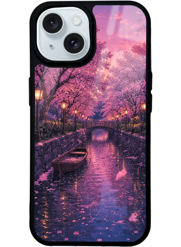 Sakura Twilight Canal Glossy Telefon Kılıfı