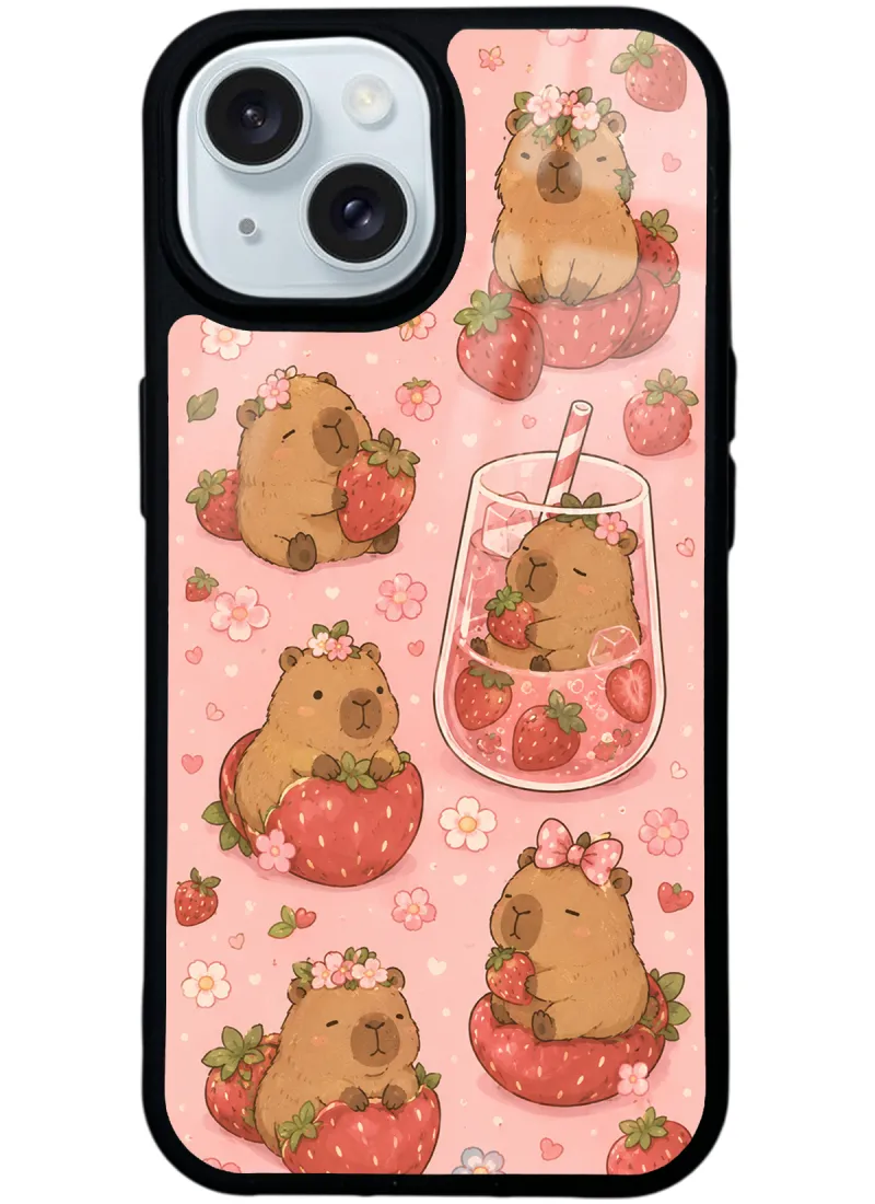 Strawberry Capybara Glossy Telefon Kılıfı Strawberry Capybara Glossy Telefon Kılıfı