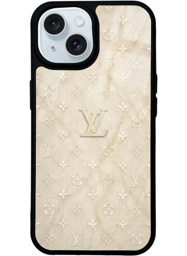 Krem Gold LV Glossy Telefon Kılıfı