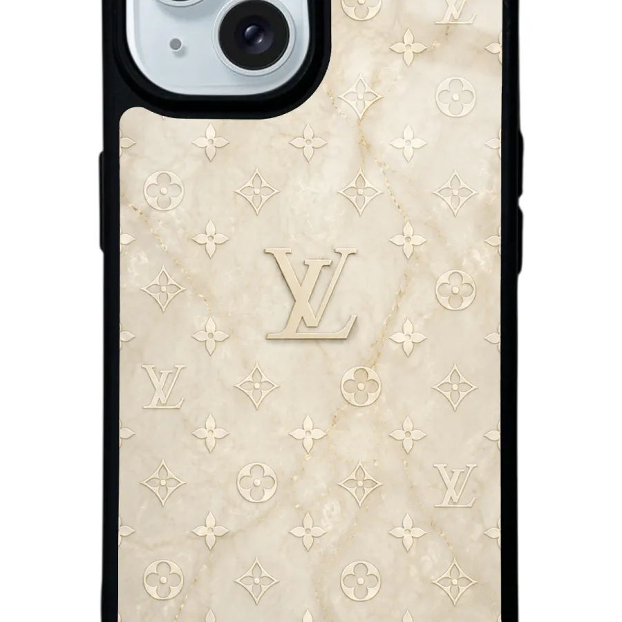 Krem Gold LV Glossy Telefon Kılıfı Krem Gold LV Glossy Telefon Kılıfı