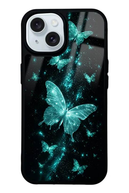 Turquoise Galaxy Butterfly Glossy Telefon Kılıfı