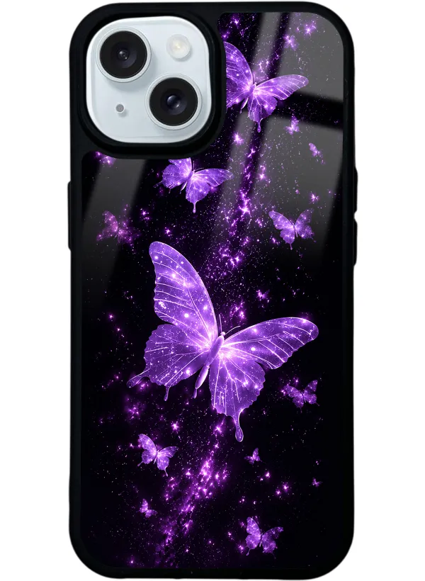 Purple Galaxy Butterfly Glossy Telefon Kılıfı