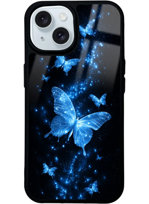 Blue Galaxy Butterfly Glossy Telefon Kılıfı