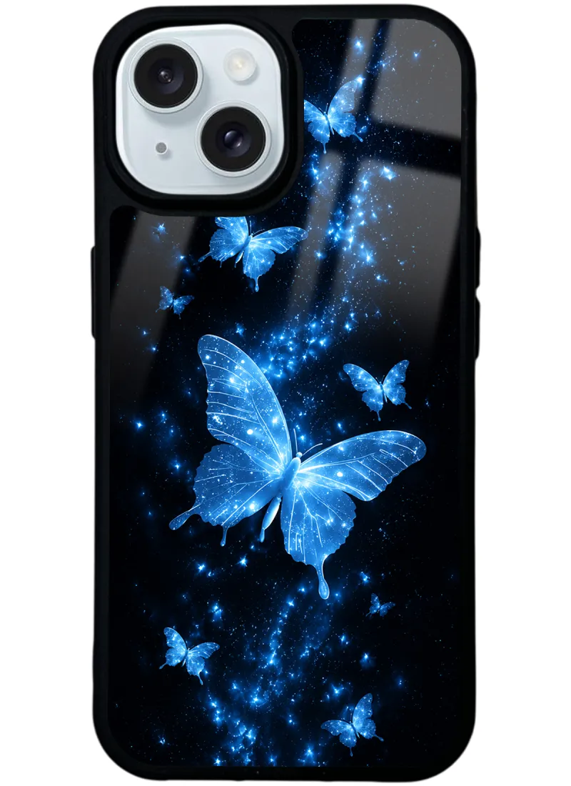Blue Galaxy Butterfly Glossy Telefon Kılıfı