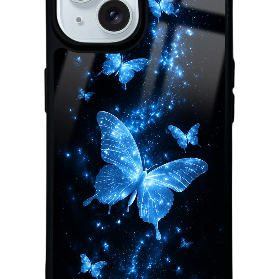 Blue Galaxy Butterfly Glossy Telefon Kılıfı