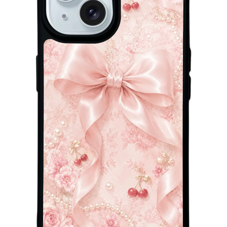 Cherry Blush Bow Glossy Telefon Kılıfı