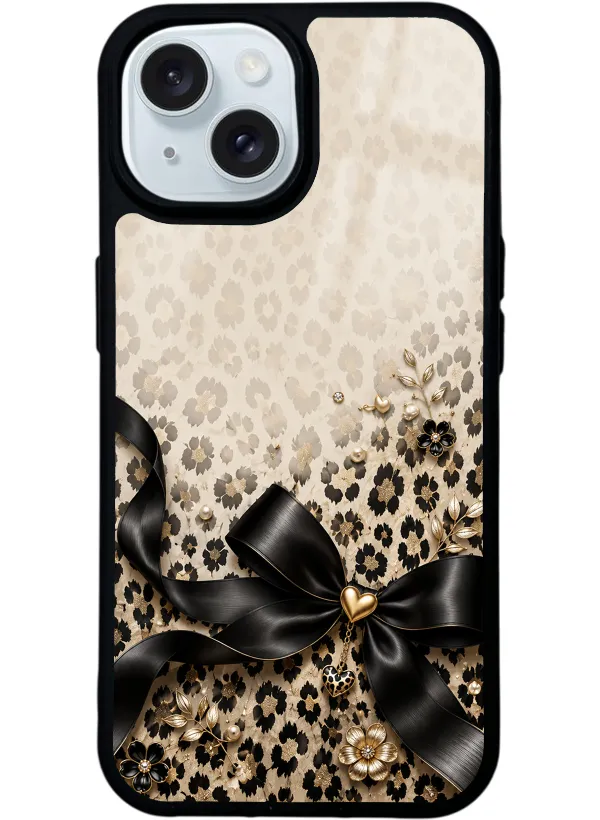 Golden Leopard Bow Glossy Telefon Kılıfı