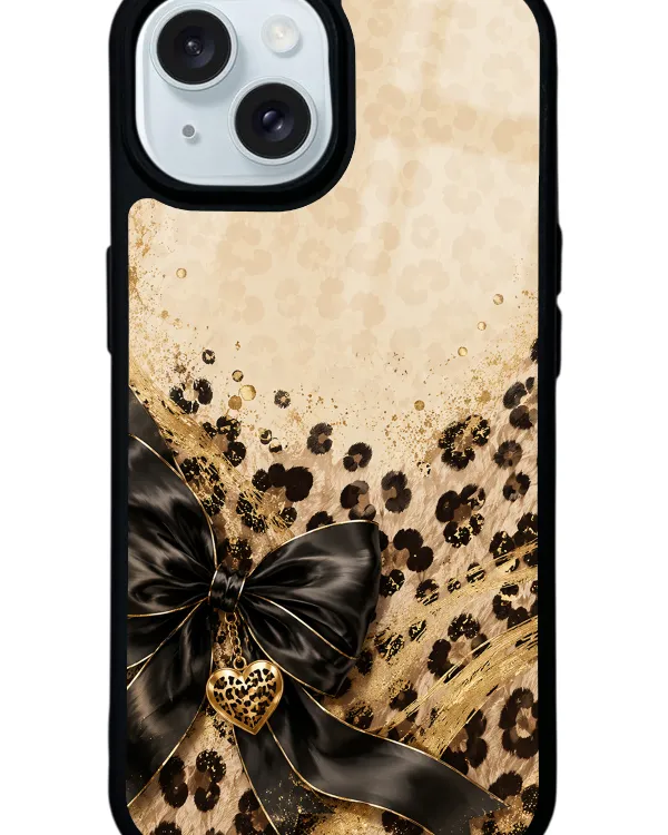 Golden Leopard Heart Glossy Telefon Kılıfı