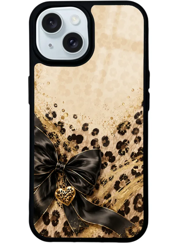 Golden Leopard Heart Glossy Telefon Kılıfı