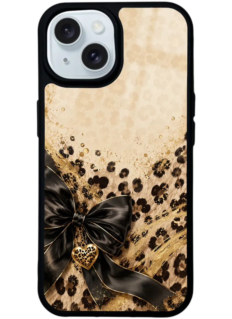Golden Leopard Heart Glossy Telefon Kılıfı