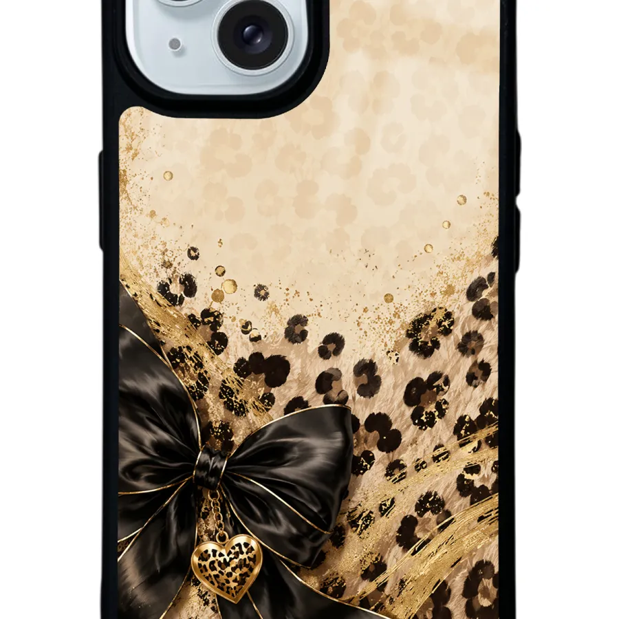 Golden Leopard Heart Glossy Telefon Kılıfı