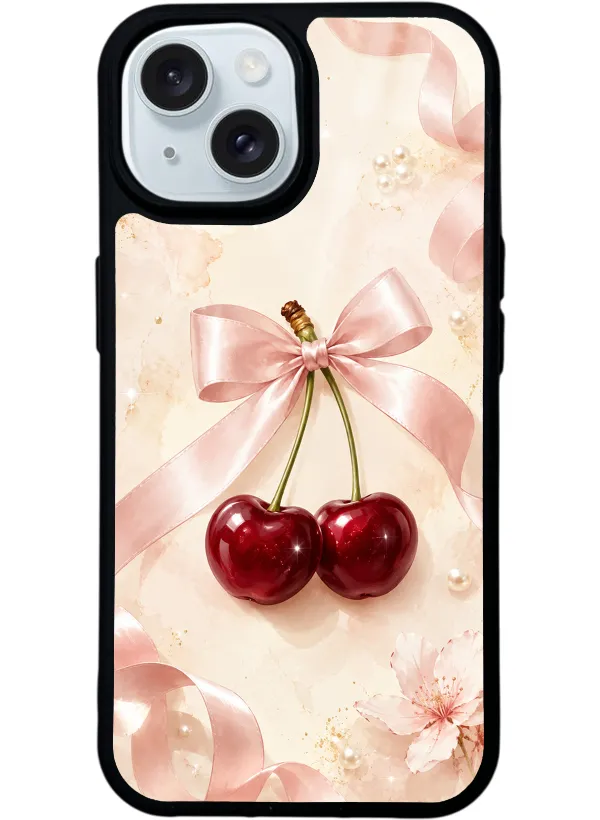 Cherry Pearl Ribbon Glossy Telefon Kılıfı