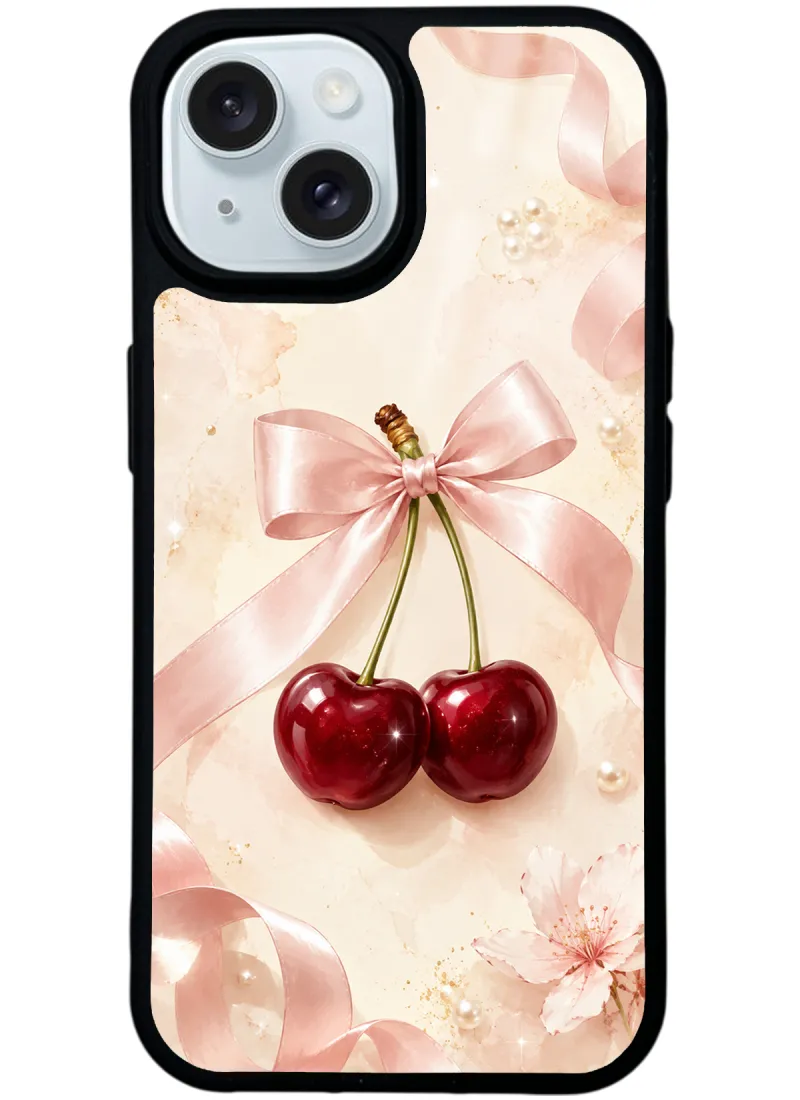 Cherry Pearl Ribbon Glossy Telefon Kılıfı