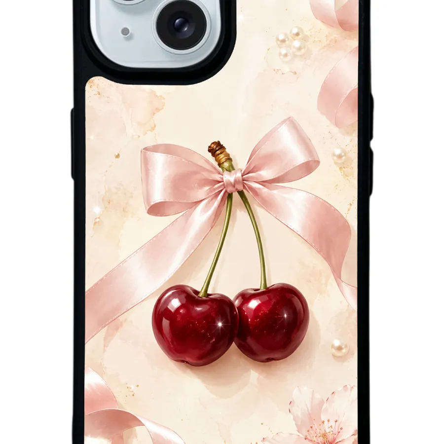 Cherry Pearl Ribbon Glossy Telefon Kılıfı
