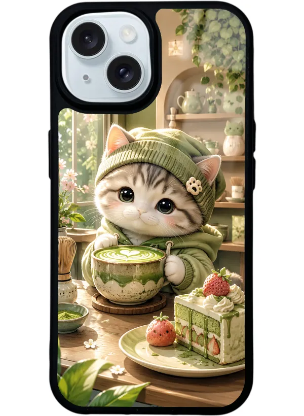 Matcha Kitty Café Glossy Telefon Kılıfı