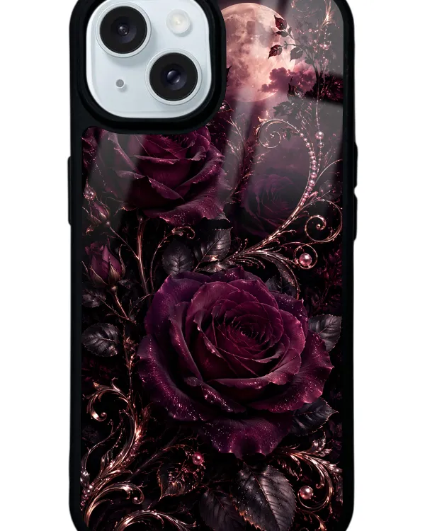 Moonlit Burgundy Rose Glossy Telefon Kılıfı