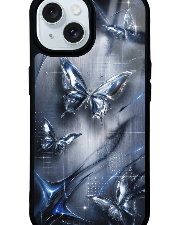 Midnight Chrome Butterfly Glossy Telefon Kılıfı