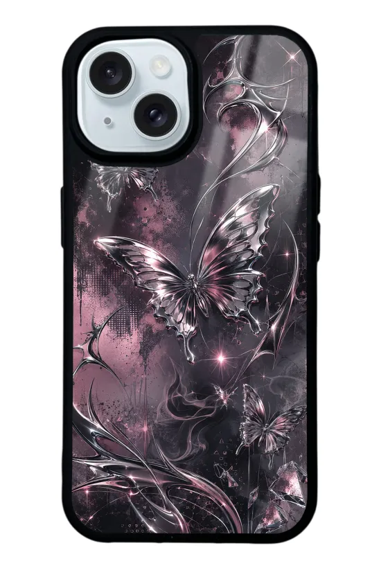 Rose Chrome Butterfly Glossy Telefon Kılıfı