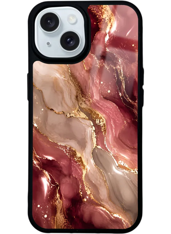Burgundy Gold Marble Glossy Telefon Kılıfı