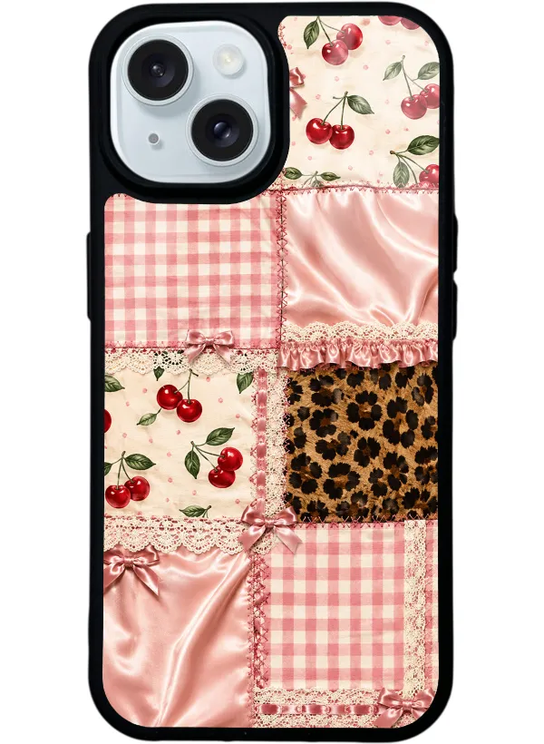 Cherry Leopard Patchwork Glossy Telefon Kılıfı