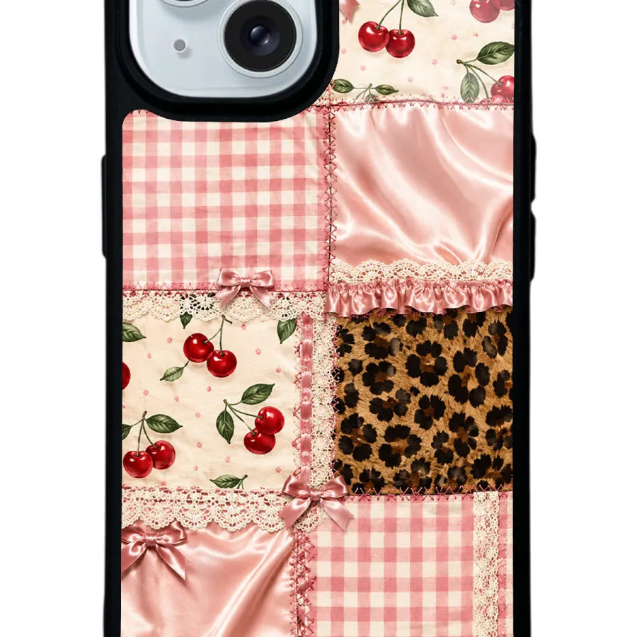 Cherry Leopard Patchwork Glossy Telefon Kılıfı Cherry Leopard Patchwork Glossy Telefon Kılıfı