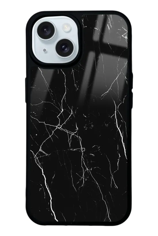 Siyah Mermer Glossy Telefon Kılıfı
