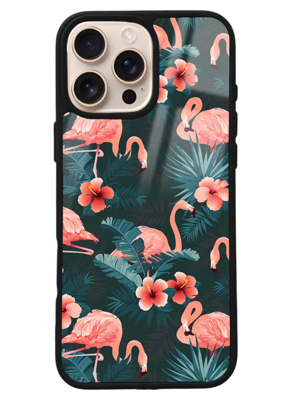 iPhone 16 Pro Max Flamingo Leaf Tasarımlı Glossy Telefon Kılıfı