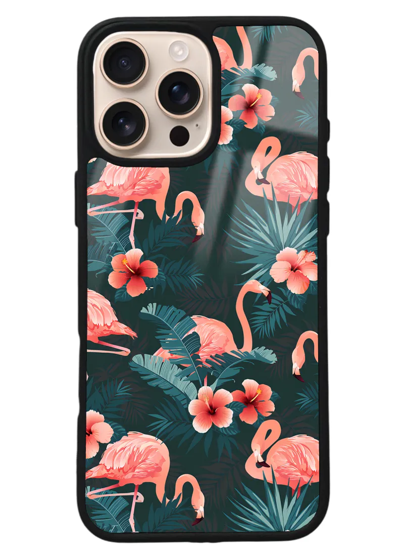 iPhone 16 Pro Max Flamingo Leaf Tasarımlı Glossy Telefon Kılıfı