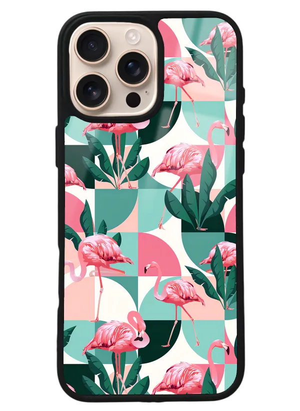 iPhone 16 Pro Max Retro Flamingo Duvar kağıdı Tasarımlı Glossy Telefon Kılıfı