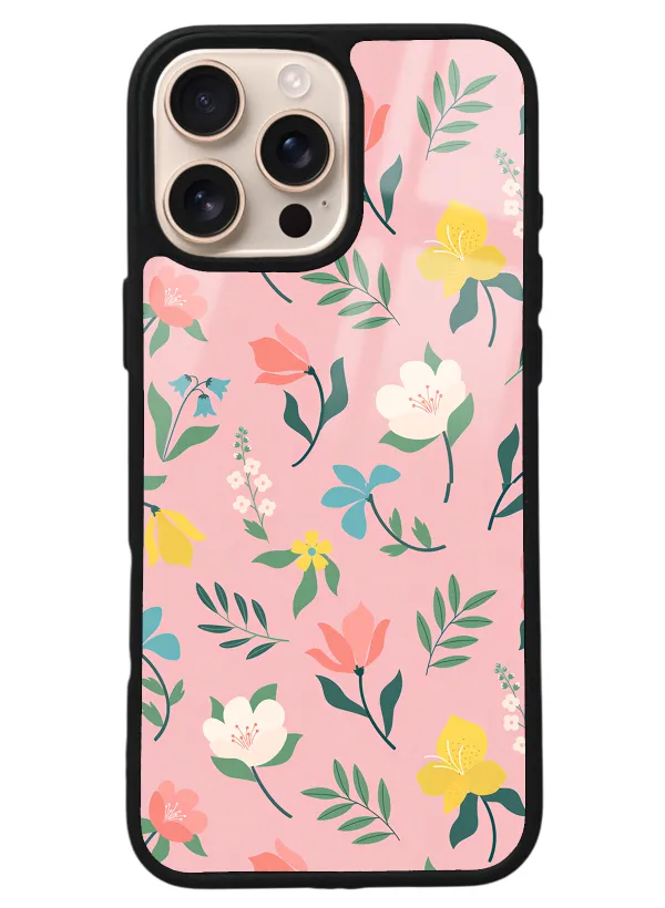 iPhone 16 Pro Max Pinky Flowers Tasarımlı Glossy Telefon Kılıfı