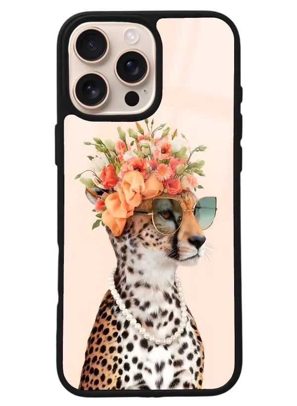 iPhone 16 Pro Max İnfluencer Leopar Kedi Tasarımlı Glossy Telefon Kılıfı