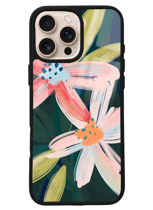 iPhone 16 Pro Max Suluboya Çiçek Tasarımlı Glossy Telefon Kılıfı