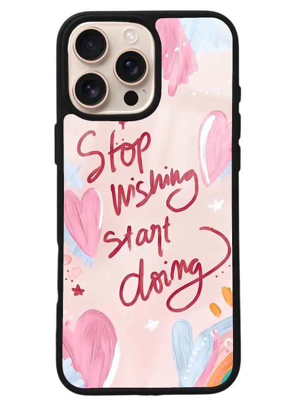 iPhone 16 Pro Max Pembe Motto Tasarımlı Glossy Telefon Kılıfı