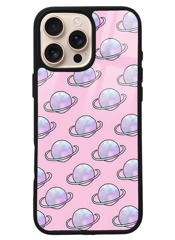 iPhone 16 Pro Max Pembe Saturn Tasarımlı Glossy Telefon Kılıfı