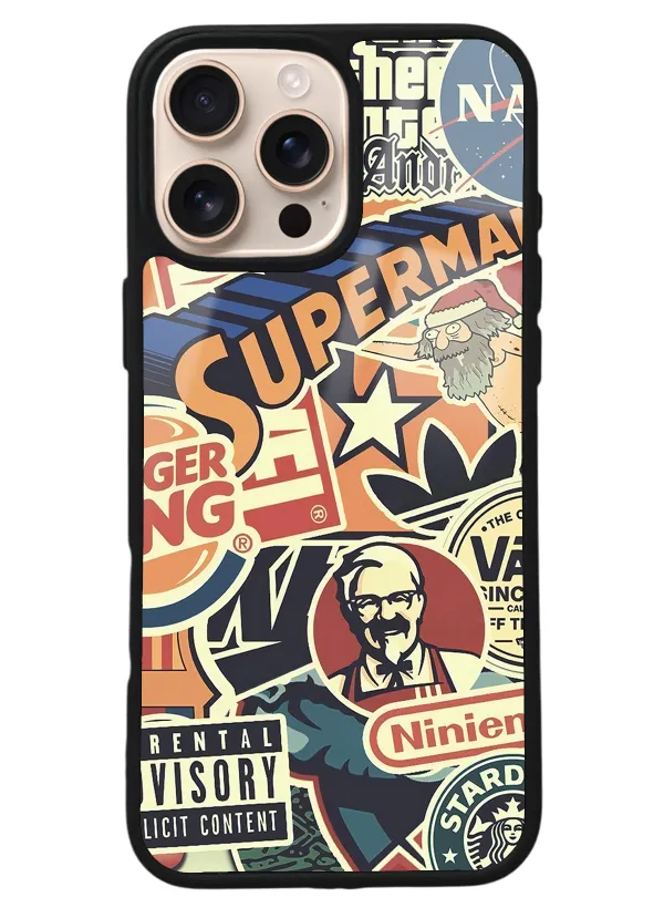 iPhone 16 Pro Max Retro Marka Tasarımlı Glossy Telefon Kılıfı