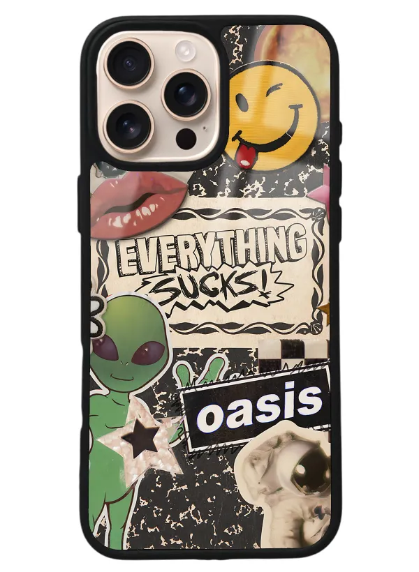 iPhone 16 Pro Max Retro Sticker Tasarımlı Glossy Telefon Kılıfı
