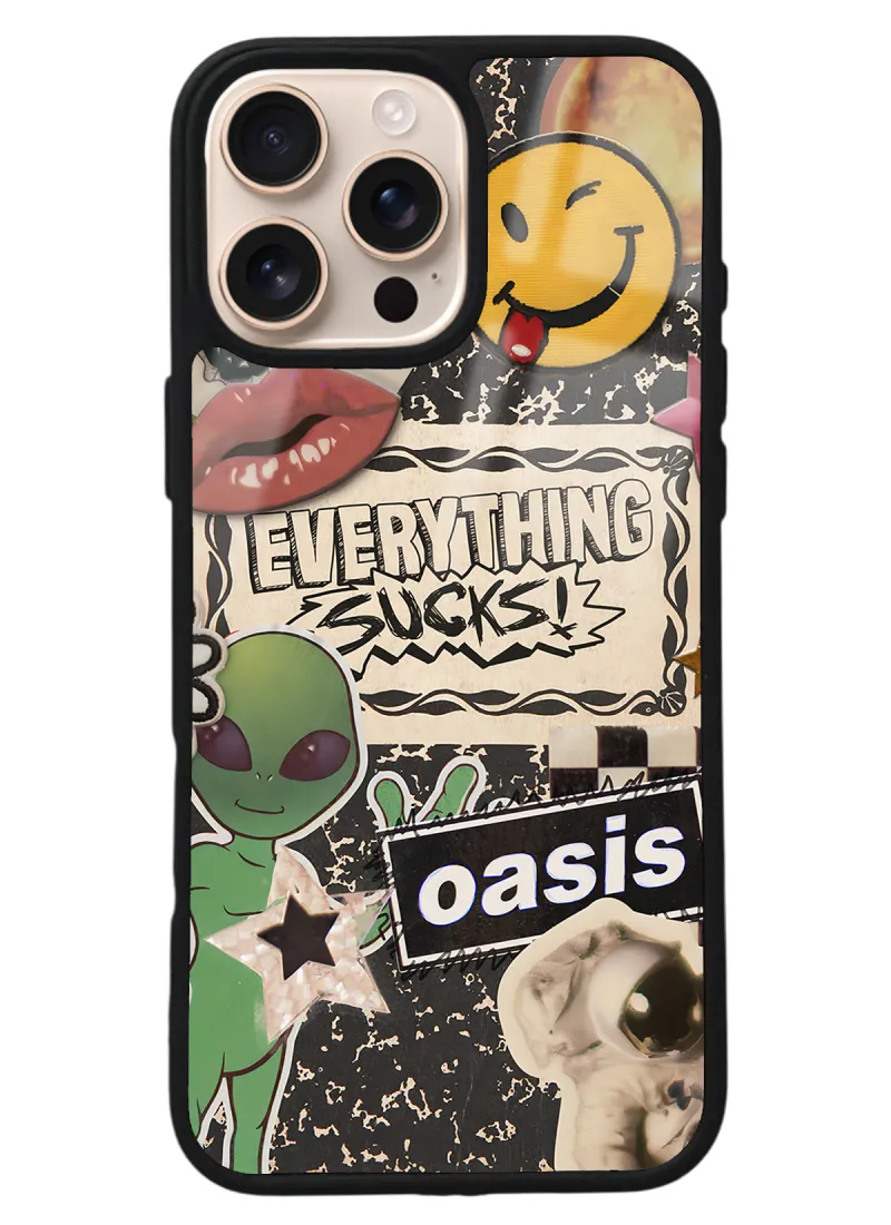 iPhone 16 Pro Max Retro Sticker Tasarımlı Glossy Telefon Kılıfı