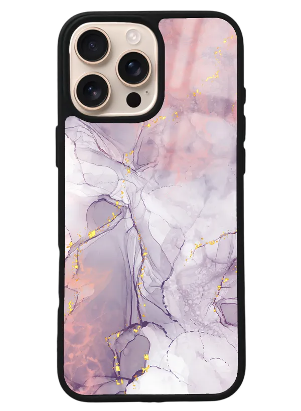 iPhone 16 Pro Max Fuşya Mermer Tasarımlı Glossy Telefon Kılıfı