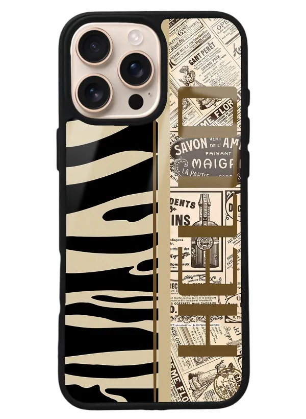iPhone 16 Pro Max Zebra Gazete Tasarımlı Glossy Telefon Kılıfı