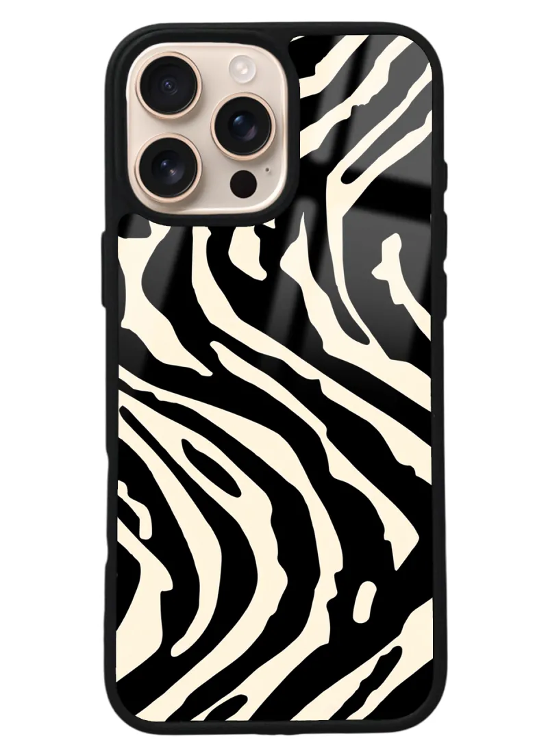 iPhone 16 Pro Max Zebra Tasarımlı Glossy Telefon Kılıfı