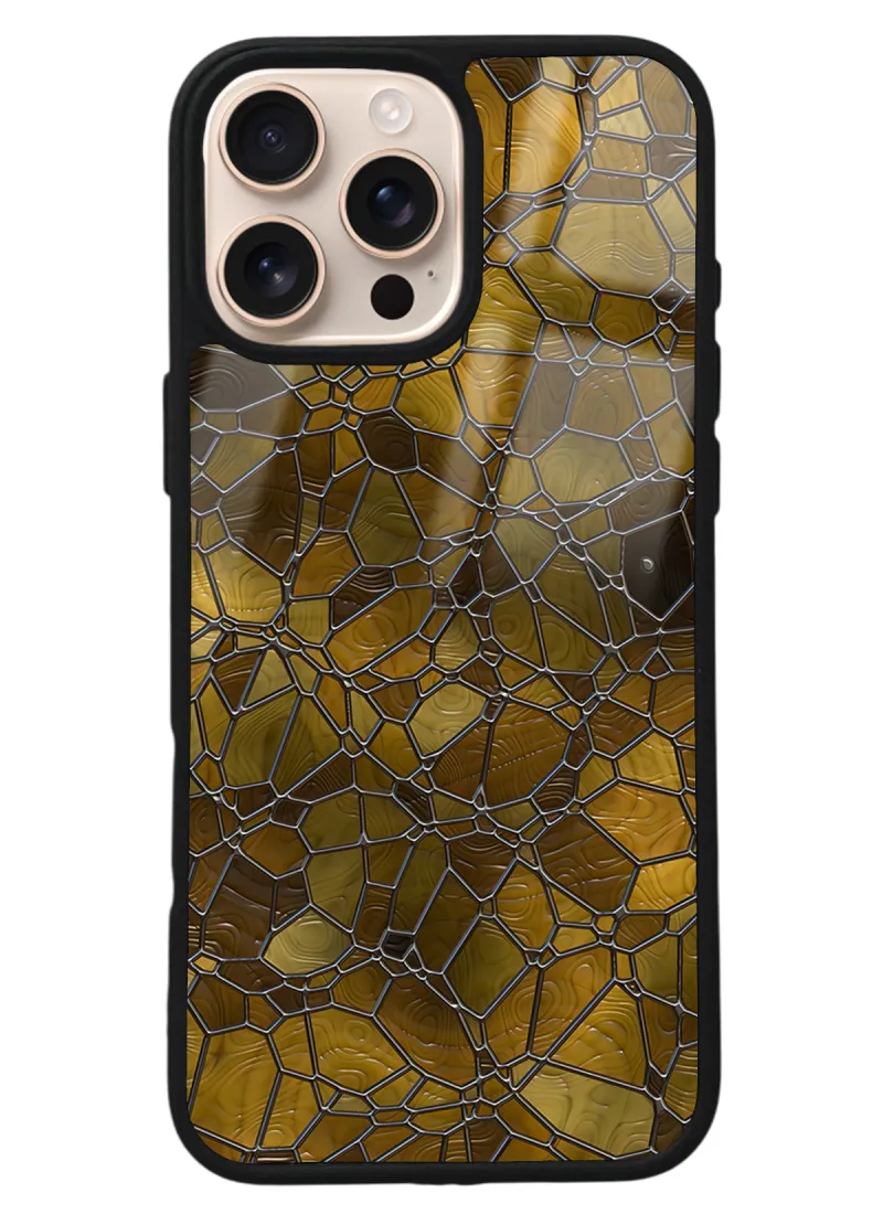 iPhone 16 Pro Max Kahve Geometrik Tasarımlı Glossy Telefon Kılıfı