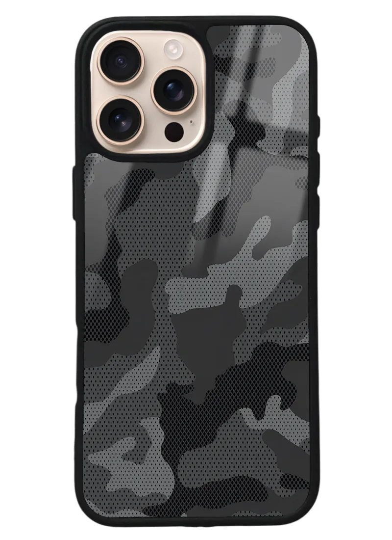 iPhone 16 Pro Max Siyah Kamuflaj Tasarımlı Glossy Telefon Kılıfı iPhone 16 Pro Max Siyah Kamuflaj Tasarımlı Glossy Telefon Kılıfı
