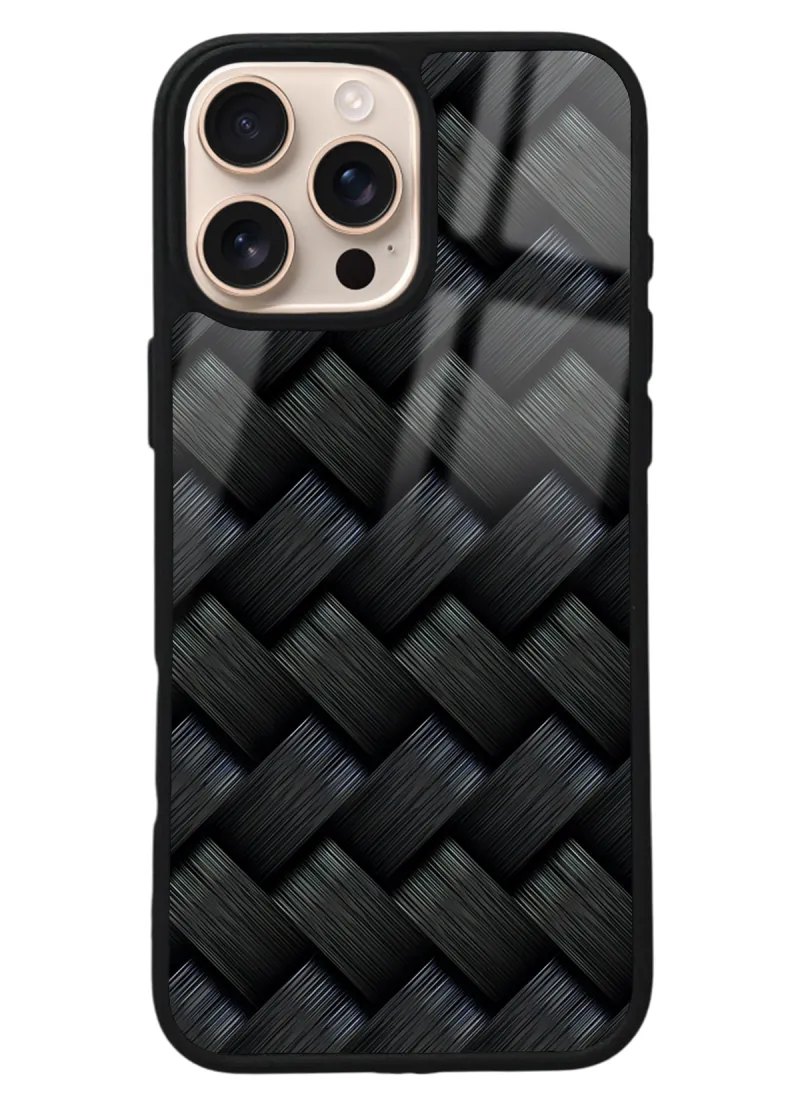 iPhone 16 Pro Max Siyah Hasır Tasarımlı Glossy Telefon Kılıfı iPhone 16 Pro Max Siyah Hasır Tasarımlı Glossy Telefon Kılıfı